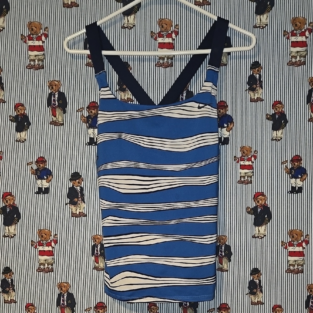 Nike Blue Striped Swimsuit Top Womens Medium